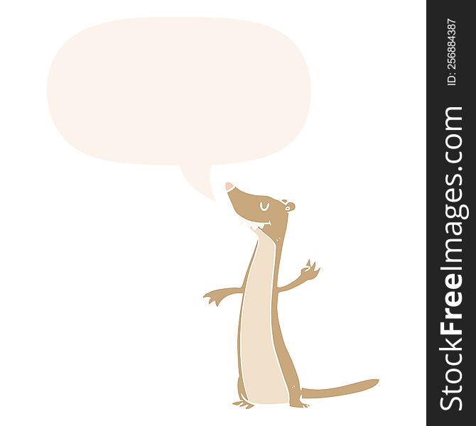 cartoon weasel with speech bubble in retro style
