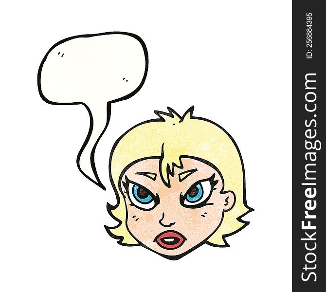 Speech Bubble Textured Cartoon Angry Female Face