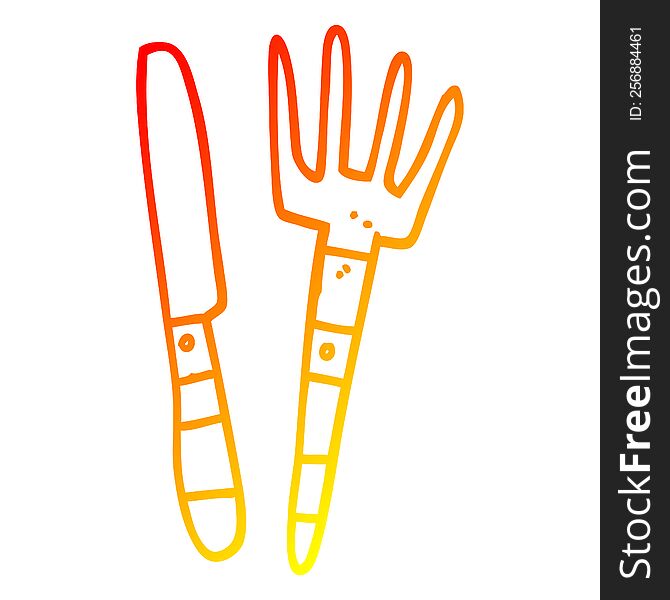 Warm Gradient Line Drawing Cartoon Knife And Fork