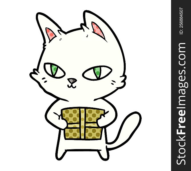 cartoon cat holding parcel. cartoon cat holding parcel