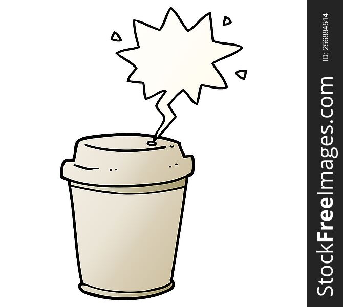 Cartoon Takeout Coffee Cup And Speech Bubble In Smooth Gradient Style