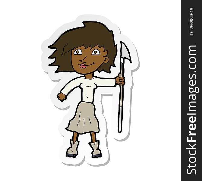 sticker of a cartoon woman with spear