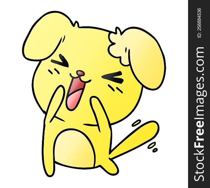 freehand drawn gradient cartoon of cute kawaii dog