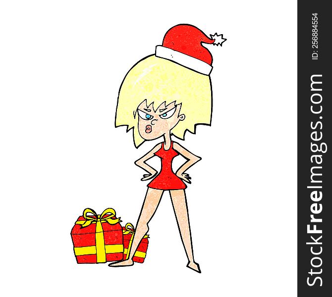 cartoon woman angry at christmas present