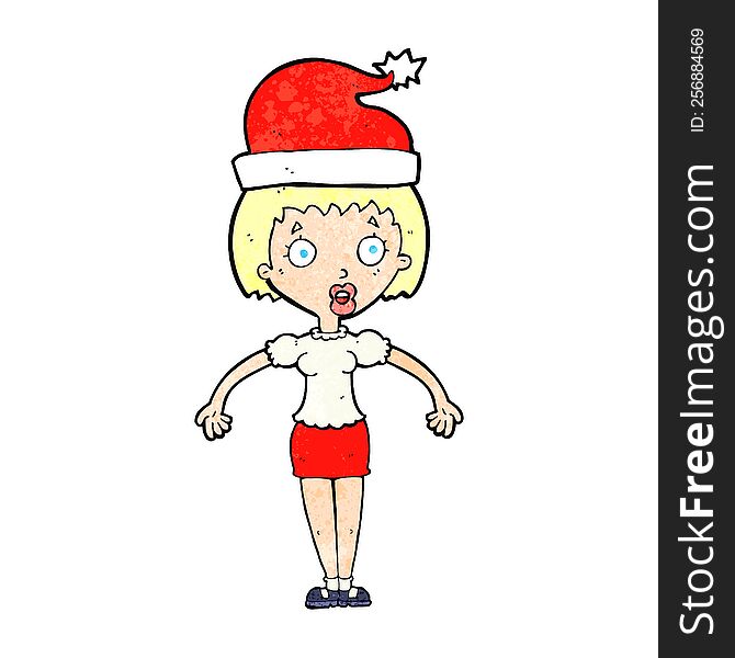 Cartoon Woman Wearing Christmas Hat Shrugging Shoulders
