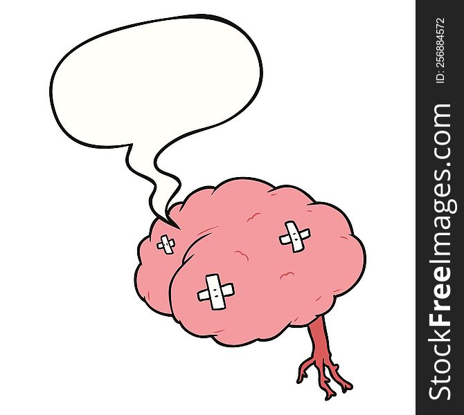 cartoon injured brain with speech bubble. cartoon injured brain with speech bubble