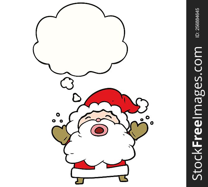 cartoon santa claus shouting with thought bubble
