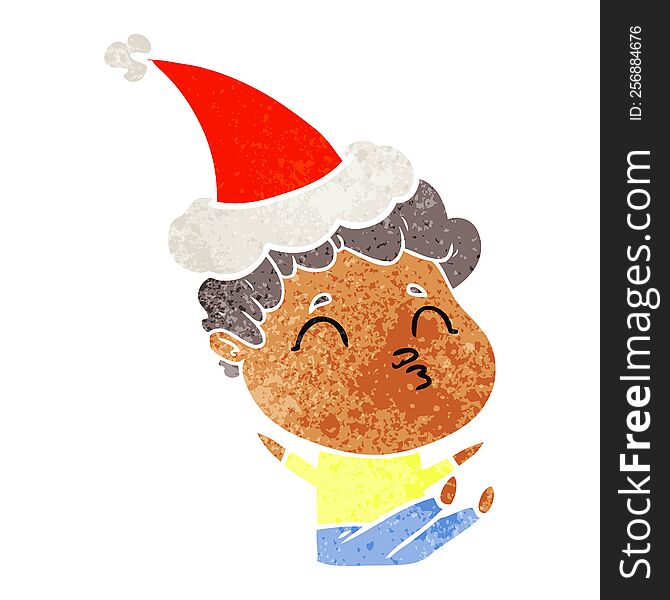 Retro Cartoon Of A Man Pouting Wearing Santa Hat