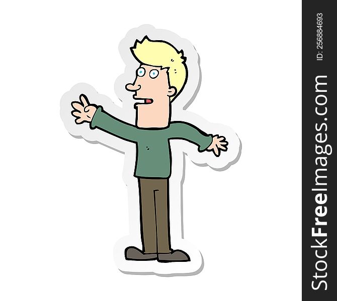 sticker of a cartoon man reaching