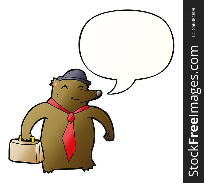 cartoon business bear with speech bubble in smooth gradient style