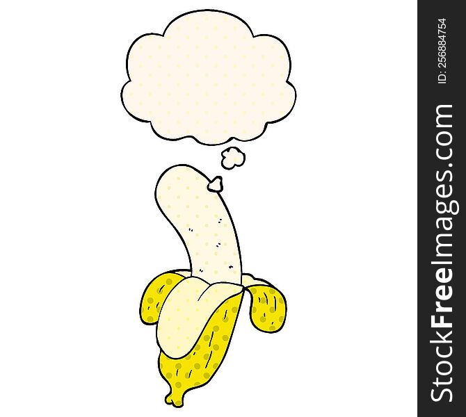 cartoon banana with thought bubble in comic book style