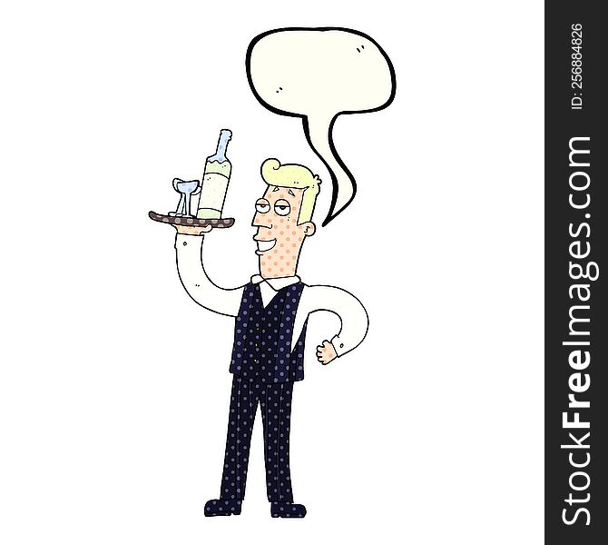 freehand drawn comic book speech bubble cartoon waiter