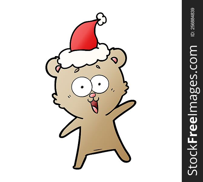 Laughing Teddy  Bear Gradient Cartoon Of A Wearing Santa Hat