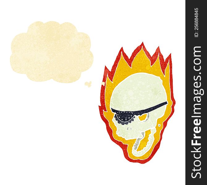 cartoon flaming pirate skull with thought bubble