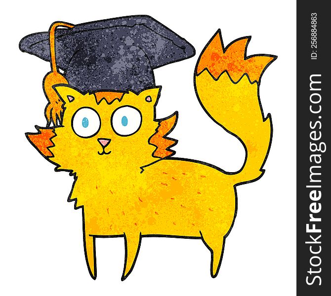 freehand textured cartoon cat graduate