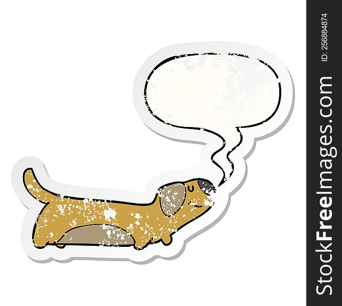 Cartoon Dog And Speech Bubble Distressed Sticker