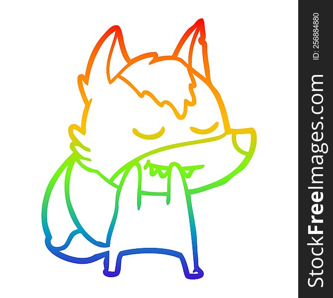 Rainbow Gradient Line Drawing Laughing Cartoon Wolf