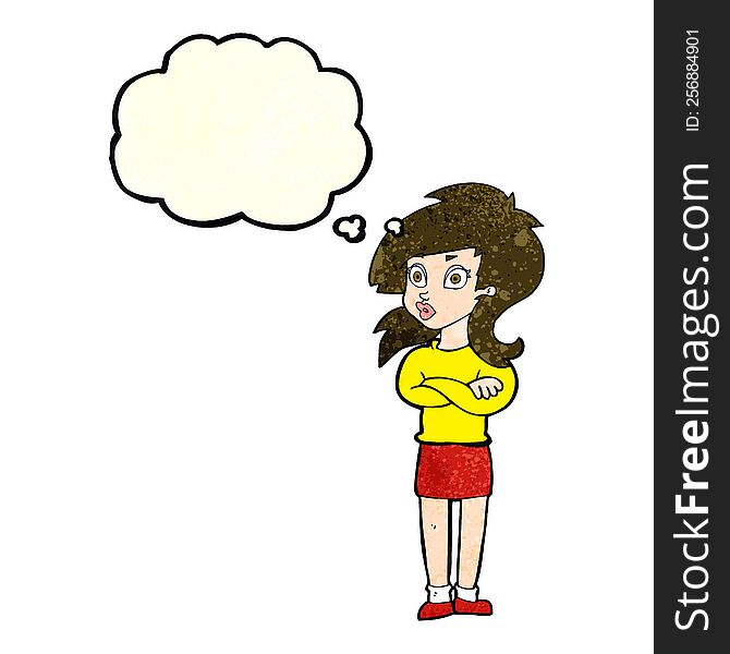 Cartoon Woman With Folded Arms With Thought Bubble
