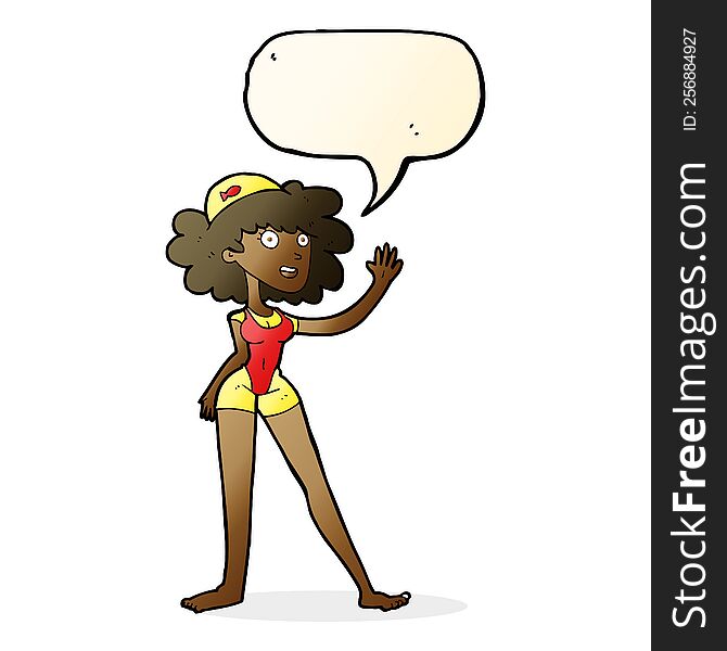 Cartoon Swimmer Woman With Speech Bubble