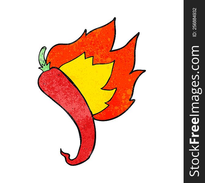 freehand drawn texture cartoon flaming hot chilli pepper