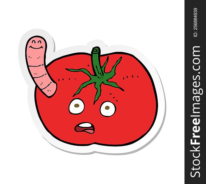 sticker of a cartoon tomato with worm