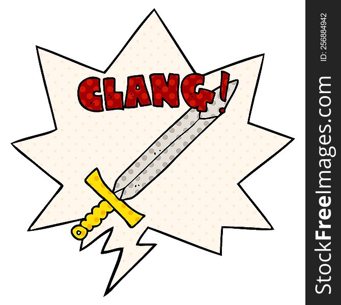 Cartoon Clanging Sword And Speech Bubble In Comic Book Style