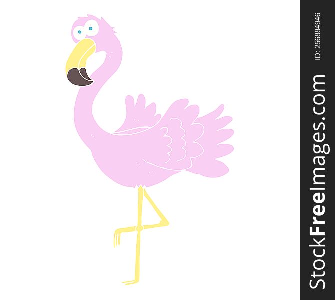 Flat Color Illustration Of A Cartoon Flamingo