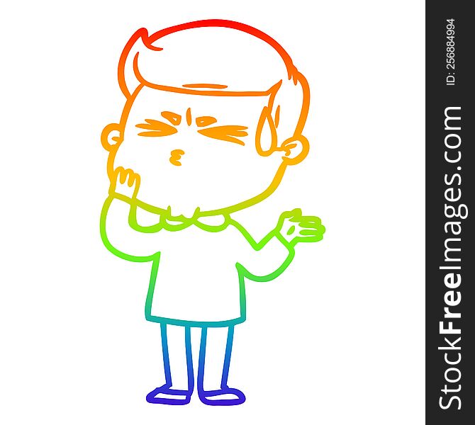 Rainbow Gradient Line Drawing Cartoon Man Sweating