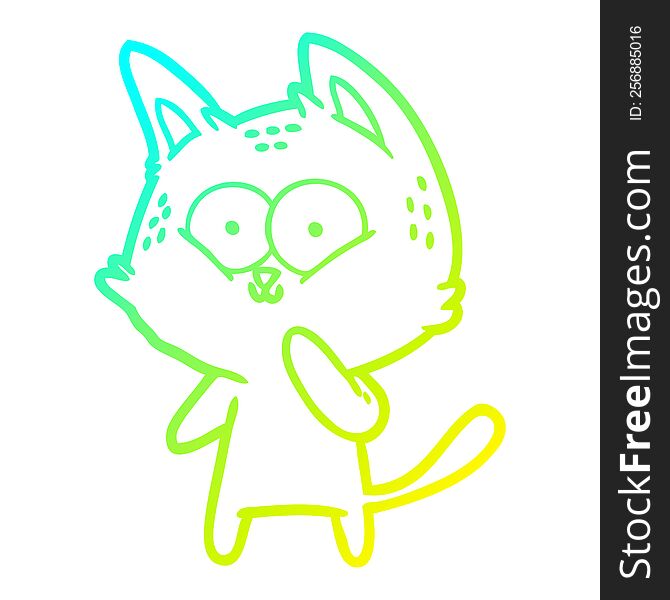cold gradient line drawing of a cartoon cat considering