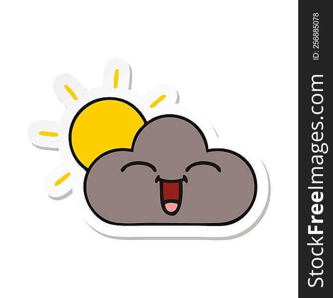 Sticker Of A Cute Cartoon Storm Cloud And Sun