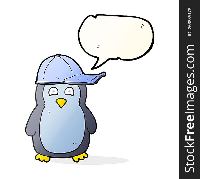 Speech Bubble Cartoon Penguin Wearing Hat