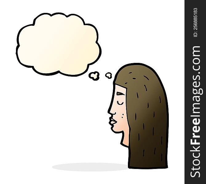 Cartoon Female Face Profile With Thought Bubble