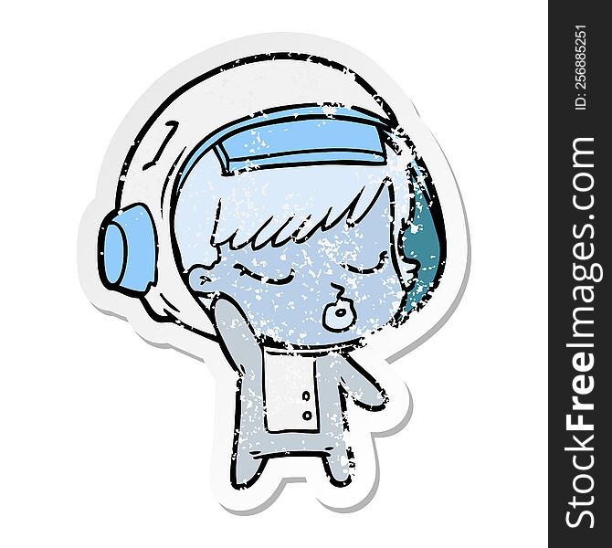 Distressed Sticker Of A Cartoon Pretty Astronaut Girl