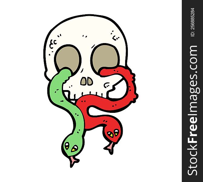 cartoon skull with snakes