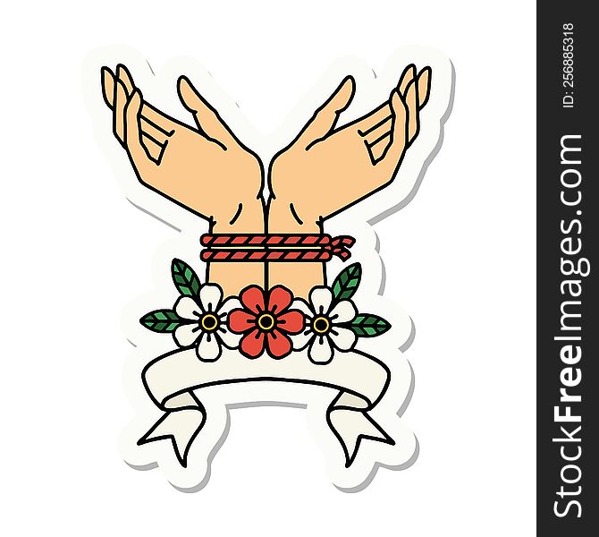 Tattoo Sticker With Banner Of Hands Tied