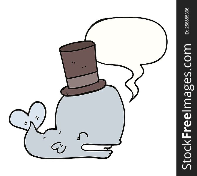 Cartoon Whale Wearing Top Hat And Speech Bubble
