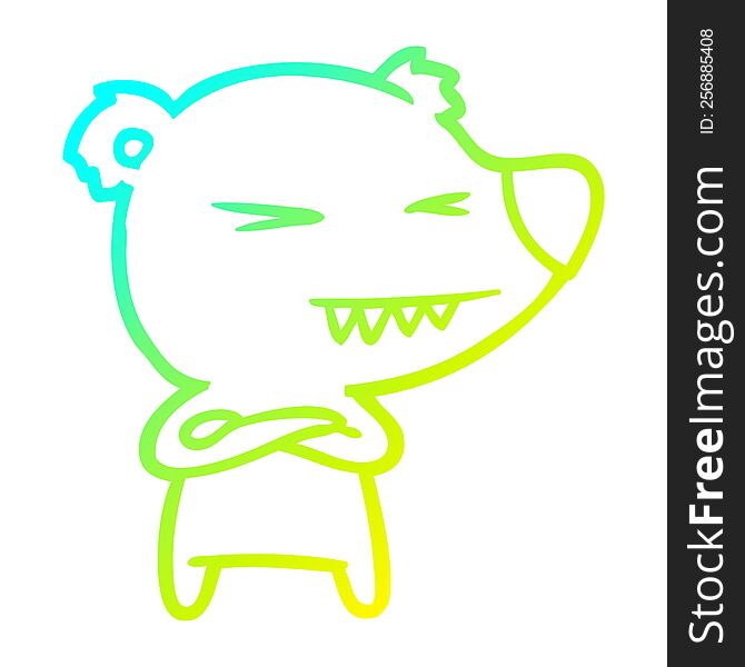 Cold Gradient Line Drawing Angry Polar Bear Cartoon With Folded Arms