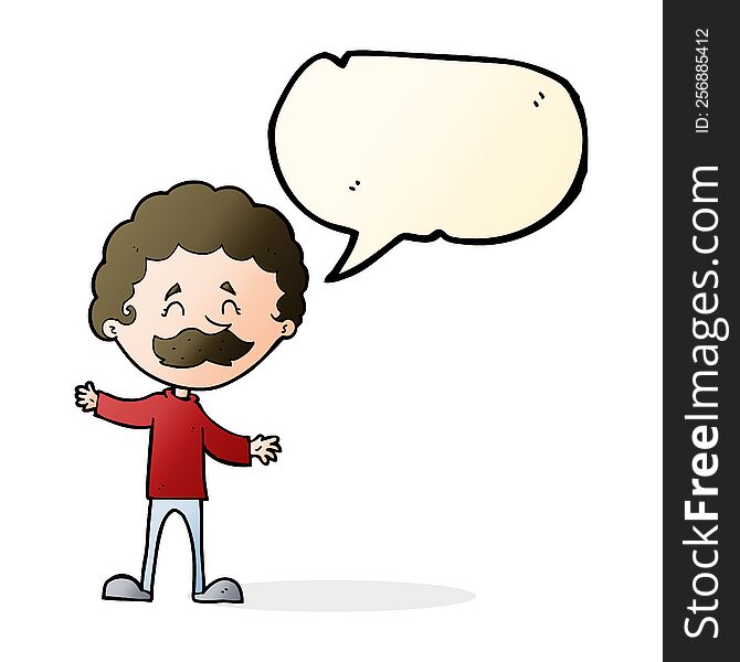 Cartoon Happy Man With Mustache With Speech Bubble