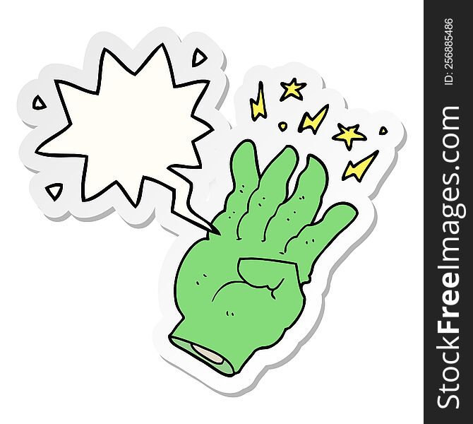 Cartoon Spooky Magic Hand And Speech Bubble Sticker