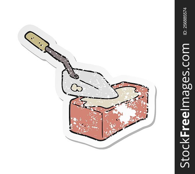 Distressed Sticker Of A Cartoon Bricklaying