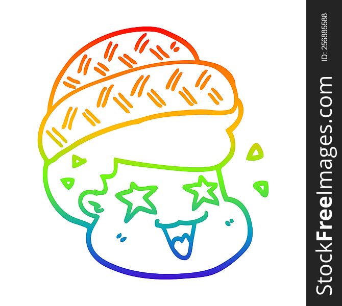 rainbow gradient line drawing of a cartoon boy wearing hat