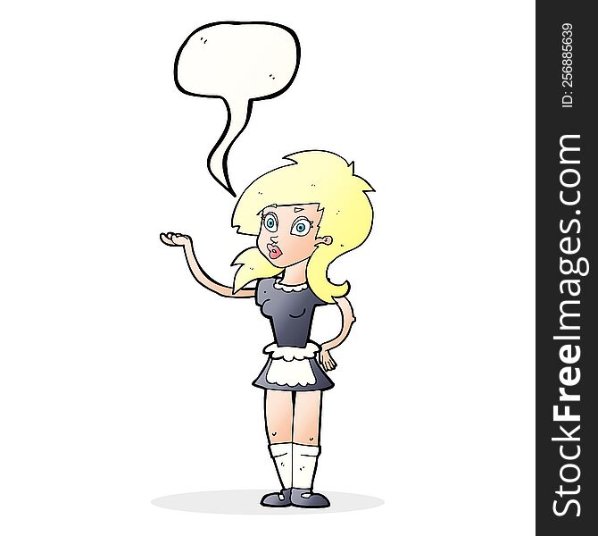 cartoon pretty waitress with speech bubble