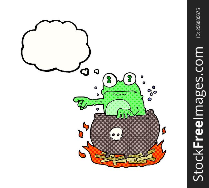 Thought Bubble Cartoon Halloween Toad In Cauldron