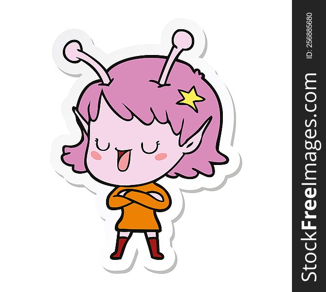 sticker of a happy alien girl cartoon