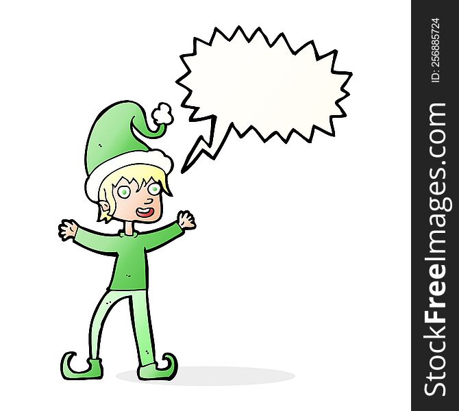 Cartoon Excited Christmas Elf With Speech Bubble