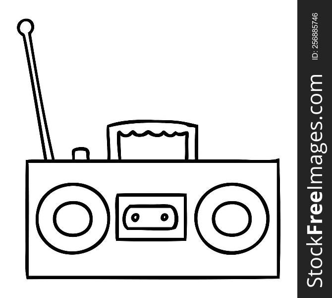 hand drawn line drawing doodle of a retro cassette player