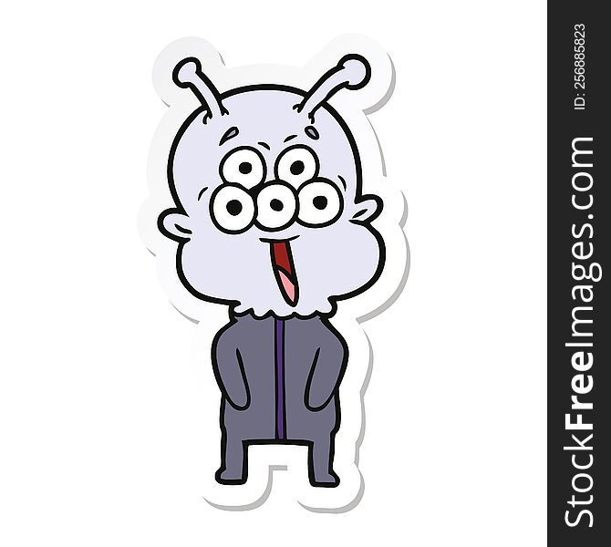 sticker of a happy cartoon alien