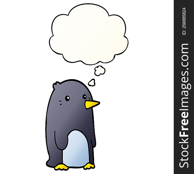 Cartoon Penguin And Thought Bubble In Smooth Gradient Style