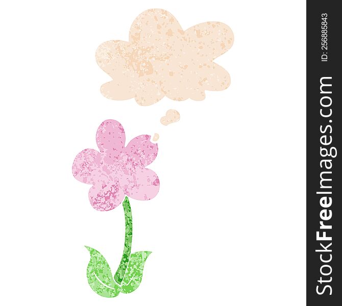 cute cartoon flower with thought bubble in grunge distressed retro textured style. cute cartoon flower with thought bubble in grunge distressed retro textured style