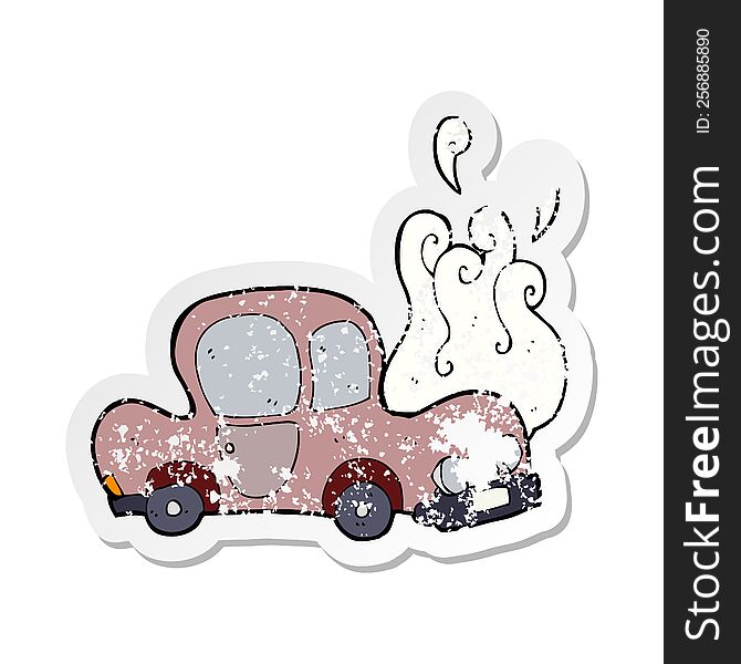 Retro Distressed Sticker Of A Broken Down Car Cartoon